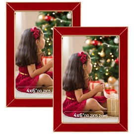 Frametory Enamel Picture Frame - 4x6 Gold Metal Edge Red Enamel Picture Frame With Easel and Velvet Back for Tabletop Display, Bookshelf, 4x6 Wall Decoration, Photo Frames-2 Set