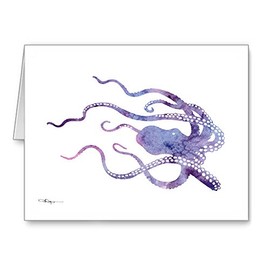 DJ Rogers Fine Art Purple Octopus - Set of 10 Abstract Watercolor Animal Note Cards With Envelopes