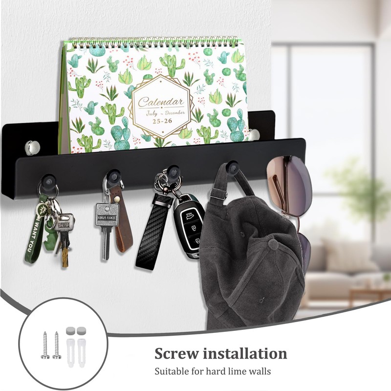 Echehi 5 Hooks Metal Key Holder with Shelf, 3 Way