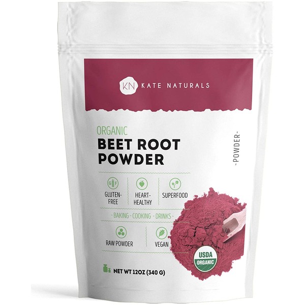 Organic Beet Root Powder (12oz - 85 Servings) for Smoothies, Baking, Cooking - Kate Naturals. Superfood, Vegan, Non-GMO, Gluten-Free & Keto-Friendly. Antioxidants for Increased Energy, Stamina Pre Workout & Blood Pressure Support