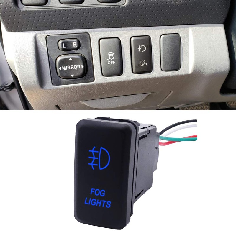 WeiSen Push Switch with Fog Lights Symbol Blue Backlight ON-Off