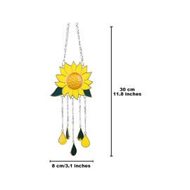 Dripping Sunflower Pendant Wind Chimes, Sunflower Wind Chimes Ornaments, Metal Wind Chimes for Garden, Beautiful Stained Glass Window Hanging Panel Decoration with Chain for Home Garden Decor(Yellow)