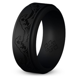 Knot Theory Ocean Waves Silicone Ring for Men - Smooth Black Size 9, Breathable Comfort Fit 8mm Bandwidth