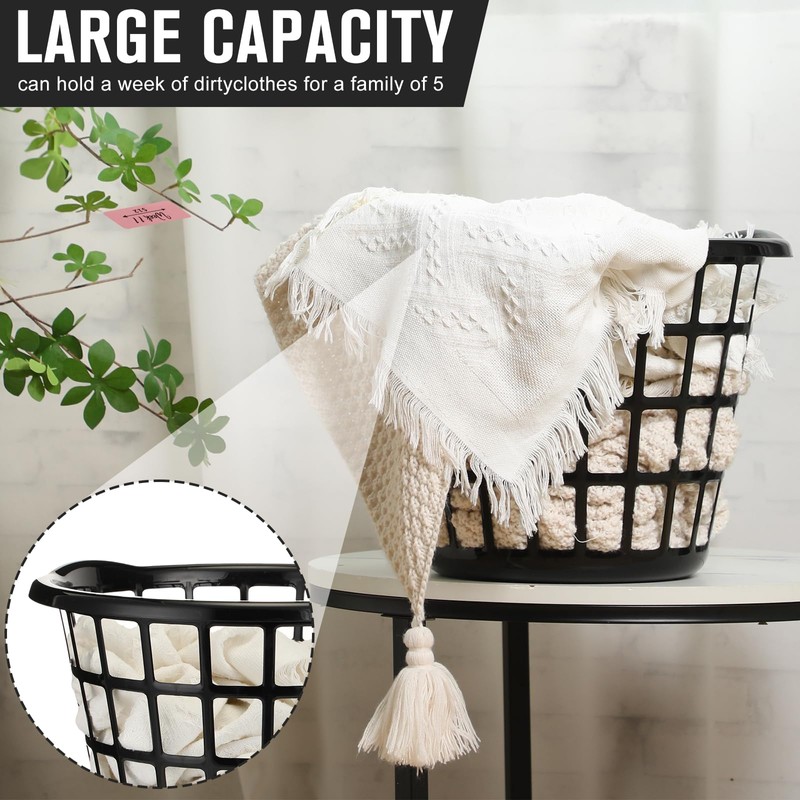 Uiifan Plastic Round Laundry Baskets with Easy Carry Handles, Black,