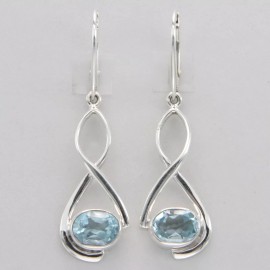 Amber America Facetted Oval BLUE TOPAZ Swirl Dangle Leverback Earrings 925 STERLING SILVER 37e