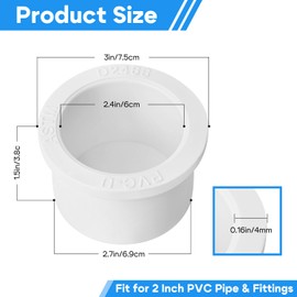 Cinsda 2 Inch SCH40 PVC Pipe End Cap Plug (6 Pack) - ASTM D2466 Standard, Socket for Sewer Lines, Plumbing, Irrigation & DIY Projects