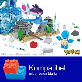 MEGA MEGA Pokémon Actionfigur-Bauspielzeug, Wasserabenteuer mit 319 Teilen und beweglichem Schiggy, Enton und Finneon, für Kinder, HXF79