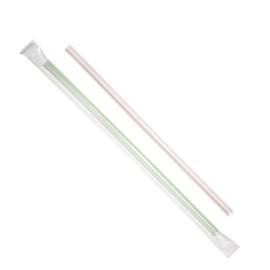 Karat C9006 7.5" Jumbo Straws (5mm Diameter), Poly-Wrapped, Assorted, Striped Colors (Case of 8000)