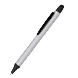 Online Ballpoint Pen Aluminium Stylus Silver, Retractable Ballpoint Pen Made of Aluminium, Interchangeable Large Capacity Refill, Blue Ink Colour with Soft Touch Feeling, Pen with Stylus