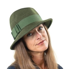 LIERYS Asym Melange Women's Hat - Made in Italy - Made in Italy - Made of 100% Wool Felt - Plain Felt Hat with Grosgrain Ribbon and Bow - One Size (55-57 cm) - Fedora Hat - Outdoor Hat Autumn/Winter,