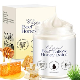 Organic Grass Fed Beef Tallow Moisturizer (4oz) - Whipped Tallow and Honey Balm for Body & Face - Natural Eczema Cream for Baby & Adults - Unscented Non-Toxic Skincare