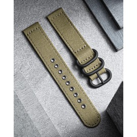 BINLUN Canvas Watch Straps 18mm 20mm 22mm 24mm, Quick Release Fabric SmartWatch Strap for Men Woman, Adjustable Replacement Sport Cloth Watch Bands，22mm, Army Green/Black Buckle
