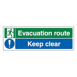 V Safety Evacuation Route/Keep Clear 300 x 100 mm - 1mm Rigid Plastic Safety Sign - Emergency Exit Route Marker – Fire Safety & Emergency Access – Landscape ISO 7010 Compliant