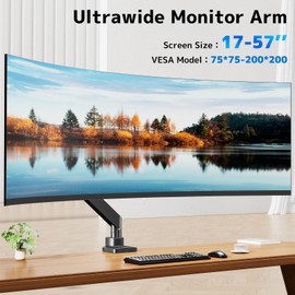 17-57 Inch Ultrawide Monitor Arm, up to 59.4 lbs, Heavy Duty Monitor Arm for Flat/Curved Display and TV, Steel Reinforcement Plate Included, VESA 75x75 to 200x200, PUTORSEN