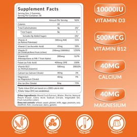 WEEVIT Vitamin D3 B12 Gummies, Vitamin D 10000IU & 500mcg Methyl B12 with Vitamin A, C, K, Calcium, Magnesium, Zinc for Women & Men, Support Eye, Bone, Energy