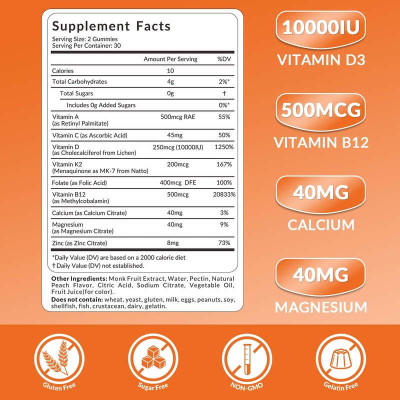 WEEVIT Vitamin D3 B12 Gummies, Vitamin D 10000IU & 500mcg