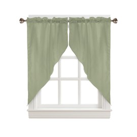 Lsrtoss Sage Green Swag Valances for Windows, Farmhouse Kitchen Curtains 36 Inch Length 2 Panels Set, Pure Sage Green Short Curtains for Small Windows Rod Pocket Cafe Curtains Drapes 28"x36"