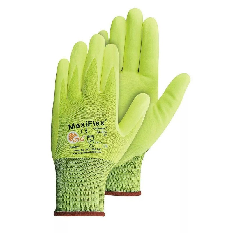 PIP 34-874FY MaxiFlex Ultimate HI VIS Micro Foam Nitrile Grip