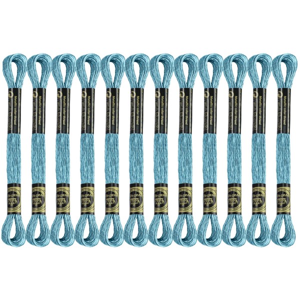 12 Skeins Embroidery Floss, Lake Blue Metallic Embroidery Thread Polyester