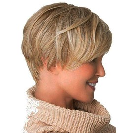 Royalfirst Short Straight Synthetic Fiber Blonde Hair Wig for Women With Free Wig Cap