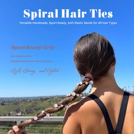 Cute Pearl Hair Ties for Women Hand Braided Sport Ponytail Holders Long Pony Tail Wrap for Workouts, Daily Use, Beach,Swim,Surf,Diving Tangle Free Hair Accessories -16" 3 Packs,Hot Pink/Purple/Pink