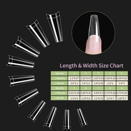 Venares Half Tips for Gel Nails, 500 Pieces Coffin Fake Nail Tips, 10 Sizes, Half Tips Nails for Sticking, Acrylic Nails Tips Set with Glue, Nails, Files, Nail Clippers, Cuticle Pusher