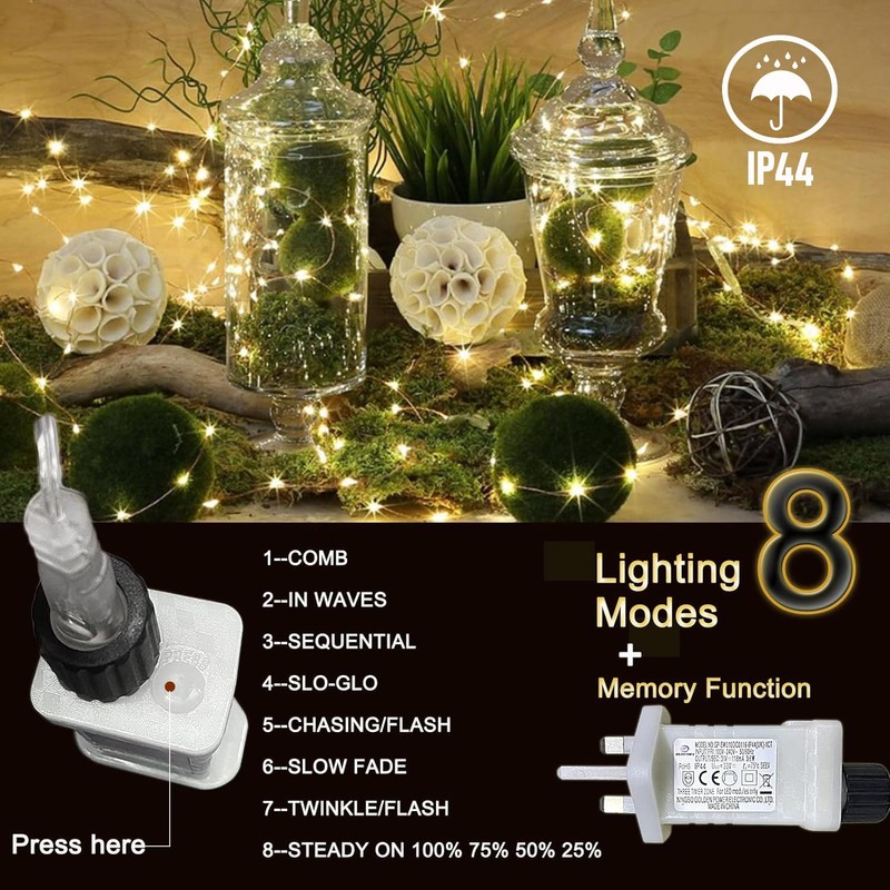 Gresonic Fairy Lights Plug in 200LED 20ft/66m Warm White 8