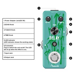 Amuzik Analog Delay Pedal Guitar Delay Effects Pedals Vintage Delay Effect with True Bypass Full Metal Shell Switching