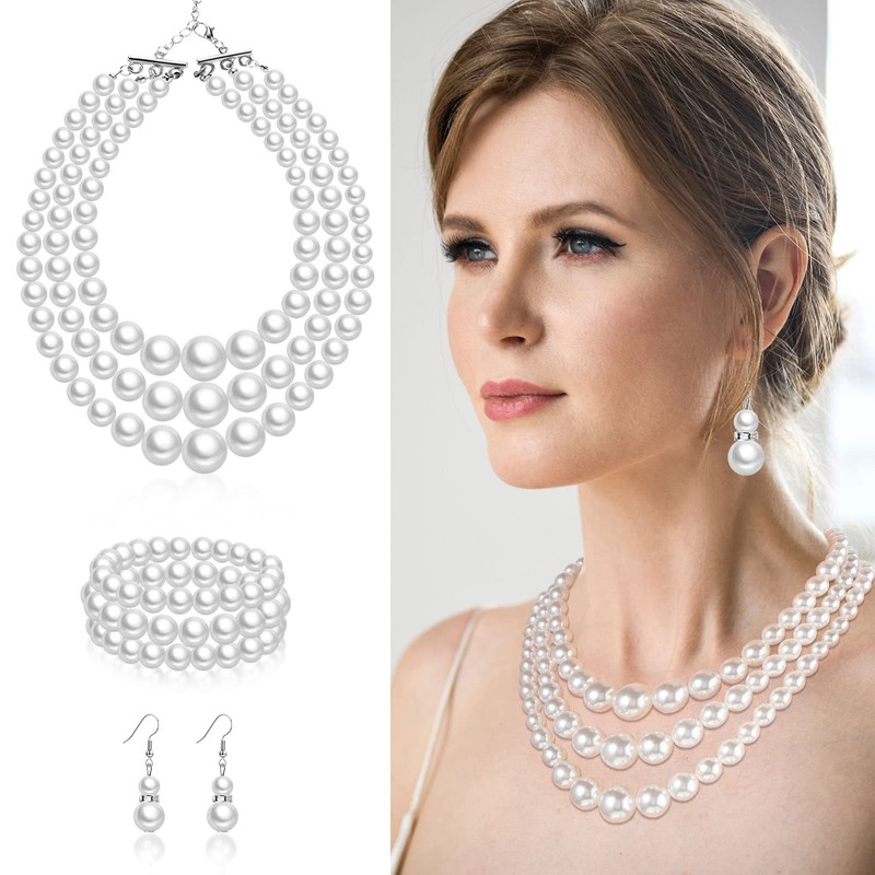 Pendientes Pulsera y Collar de Perla Grande Larga de 1920