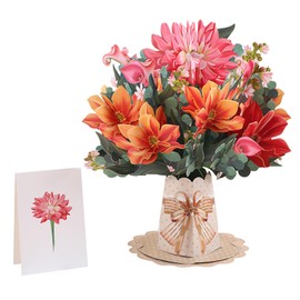 Pop Up Paper Flowers Greeting Card, 3D Flower Bouquet Greeting Cards, Pop Up Birthday Cards for Mum, Sister, Daughter, Wife, Mother's Day, Teachers' Day, Valentine's Day (Peonies)