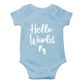 CBTwear Hello World Baby Bodysuit - Cute Boy Girl Newborn Clothes Funny Infant Unisex Comfy Humor Romper, Light Blue, 12 Months