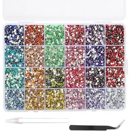 24000 Diamantes de Imitación para Uñas, BetterJonny 3mm 24 Colores Pedrería para Uñas Gemas de Cristal de Fondo Plano Decoración de Uñas de Cristal AB Brillante Diamantes con pinzas y bolígrafo