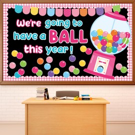 Gumball Machine Bulletin Board Set Pink Bubble Gumballs Bulletin Board Decorations Bubble Gumball Cutouts for Welcome Back to School Candy Theme Classroom Educational Learning Activities Decoration