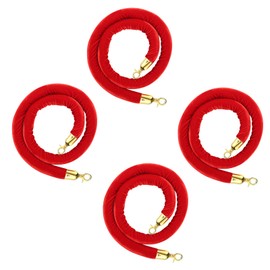 Berverra 4pcs Velvet Stanchion Rope, 5 Feet Red Velvet Rope Crowd Control Barrier with Gold Plated Clasp for Carpet, Queue Safety Barriers for Party Decorations, Hotels, Theaters, Grand Openings