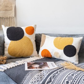 VANNCIO Lumbar Throw Pillow Cover, Boho Tufted Mid Century Rectangle Pillowcase for Modern Bedroom Living Room, Abstract Textured Cushion Sham, 12x20 inch, 1PCS (Yellow Orange)