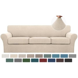 Turquoize 4 Piece Sofa Covers For 3 Cushion Couch Sofa Slipcover Soft Couch Cover For Dogs-Washable Sofa Furniture Covers With 3 Individual Large Cushion Covers Feature Fabric (XL Sofa,Biscotti Beige)