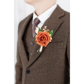Yelinart 1 Pc Sinlge Orange Boutonniere for Men for Wedding Groom Groomsmen Artificial Rose Rose Flowers Boutonniere for Wedding Ceremony Anniversary Formal Dinner Party
