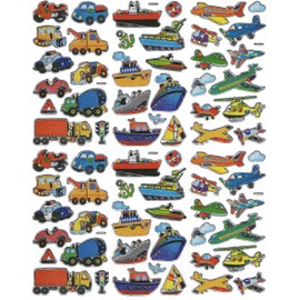 Greenbrier Silver Outline Stickers ~ Planes, Trains, Boats and More! (68 Stickers, 1 Sheet)