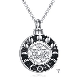 TIGER RIDER Triple Moon Urn Necklace for Ashes Sterling Silver Moon Pendant Pentagram Pagan Wiccan Witch Memorial Keepsake Cremation Jewelry