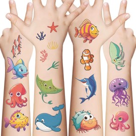 Ocean Life Temporary Tattoos for Teens - 10 Sheets Waterproof Sea Animal Stickers, Funny Body Art for Birthday Party Favors, Summer Camp Crafts & Under the Sea Goodie Bag Fillers