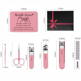 Nail Clippers and Beauty Tool Portable Set Nail Clipper Set Martensitic Stainless Steel Manicure Set 6 in 1 Sisters Gifts Suitable for Home, Workplace, Outdoor Travel,Etc.（Middle Sister Pink）