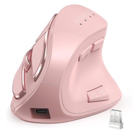 Vertical Mouse, Wireless Ergonomic Optical Mouse (BT 5.0 + Bluetooth 3.0 + USB Connection) with 9 Buttons, Rechargeable Computer Mouse for Wins PC/Laptop, Mac(Pink)