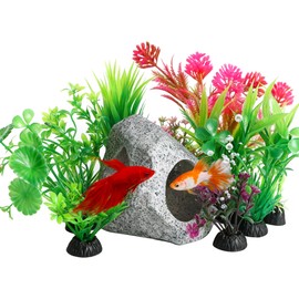 ZHABAYEN 10PCS Fish Tank Decorations Aquarium Plants with Ceramic Cave Rock