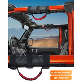 Savadicar 4 Pack Grab Handles Roll Bar Grip Handle Compatible with 1955-2023 Jeep Wrangler CJ YJ TJ JK JL 4XE & Gladiator JT, Top Handle Assist Support, Interior Accessories, American Flag, Red