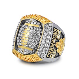 charlinliol Football Championship Ring, Crystal Rhinestone Studded, Two-Tone Gold and Silver, Sports Champions Memorabilia (SIZE 11)