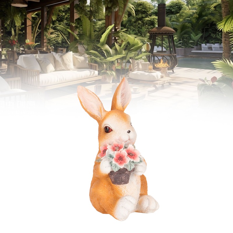 Solar Rabbit Statue Cute Handpainted Resin Bunny Statue Decor Rabbit