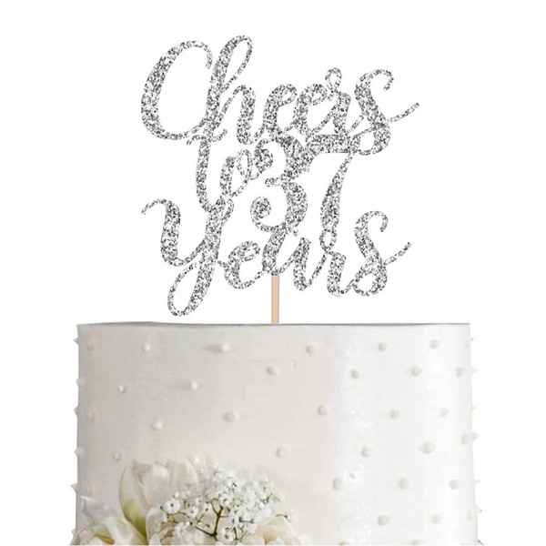 37 Silver Glitter Happy 37th Birthday Cake Topper, Cheers to 37 Years Party Decorations, Supplies, cake topper