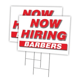 Now Hiring Barbers 2 Pack of 18" x 24" Yard Sign & Stake | Advertise Your Business | Stake Included Image On Front Only | Made in The USA