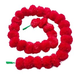 Artificial Marigold Fluffy Flowers Garland for Festive Pooja Wedding Housewarming Diwali Decorations Festival Events Home Table Bedroom Pooja Room 5 feet Single Garland (Red)