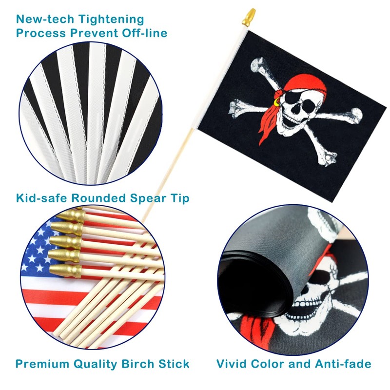 Newperlite Pirate Jolly Roger Stick Flag with Red Bandana Small